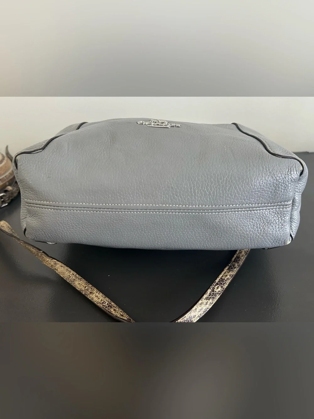 Coach Prairie Satchel Gray Pebbled Leather Crossbody Shoulder Bag Snake Trim
